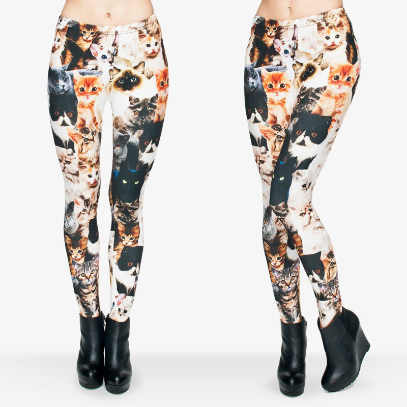 New Fashion Kitten Print Slim Pants