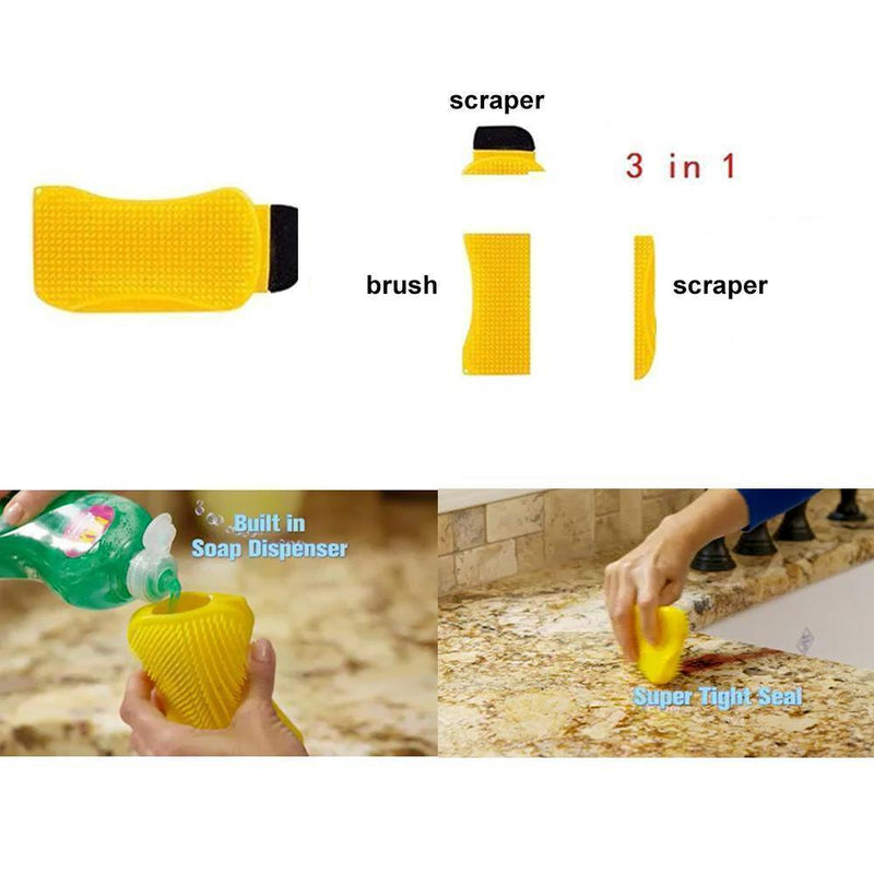 3-in-1 Silicone Cleaning Brush Scrub,Scrape & Squeegee