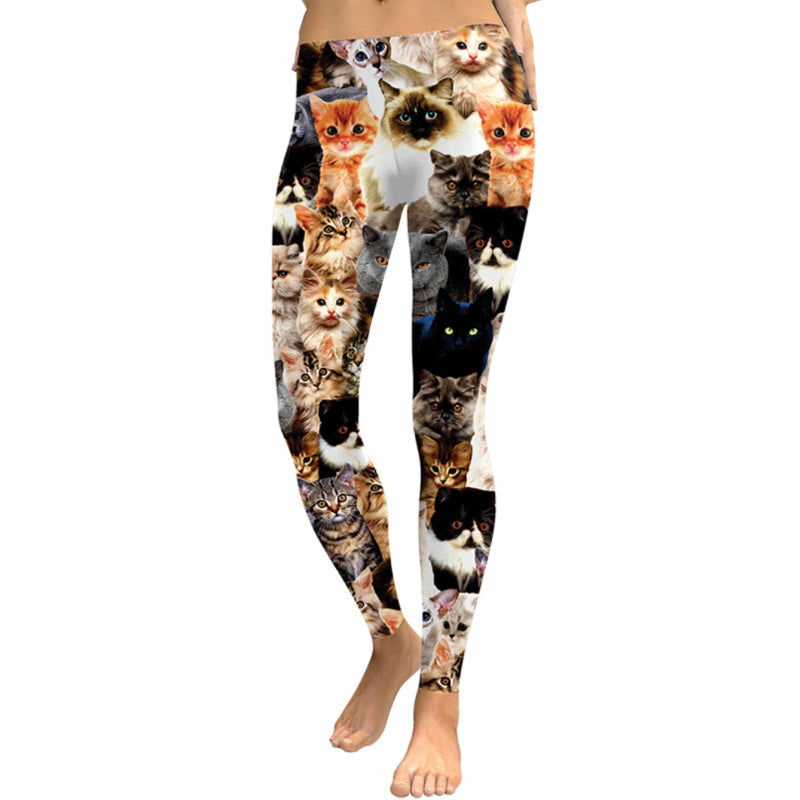 New Fashion Kitten Print Slim Pants