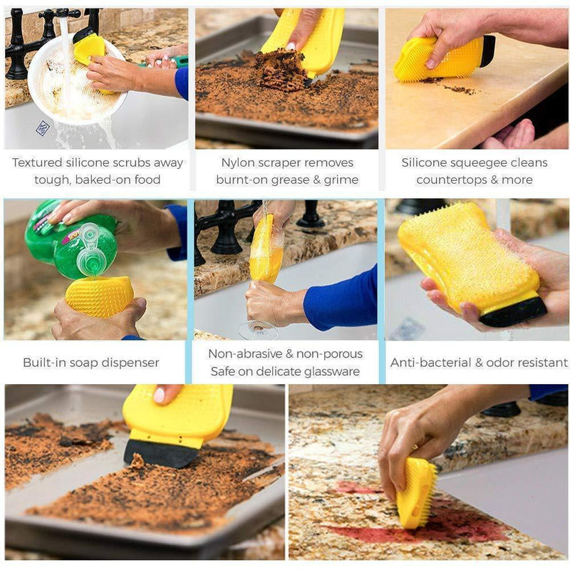 3-in-1 Silicone Cleaning Brush Scrub,Scrape & Squeegee