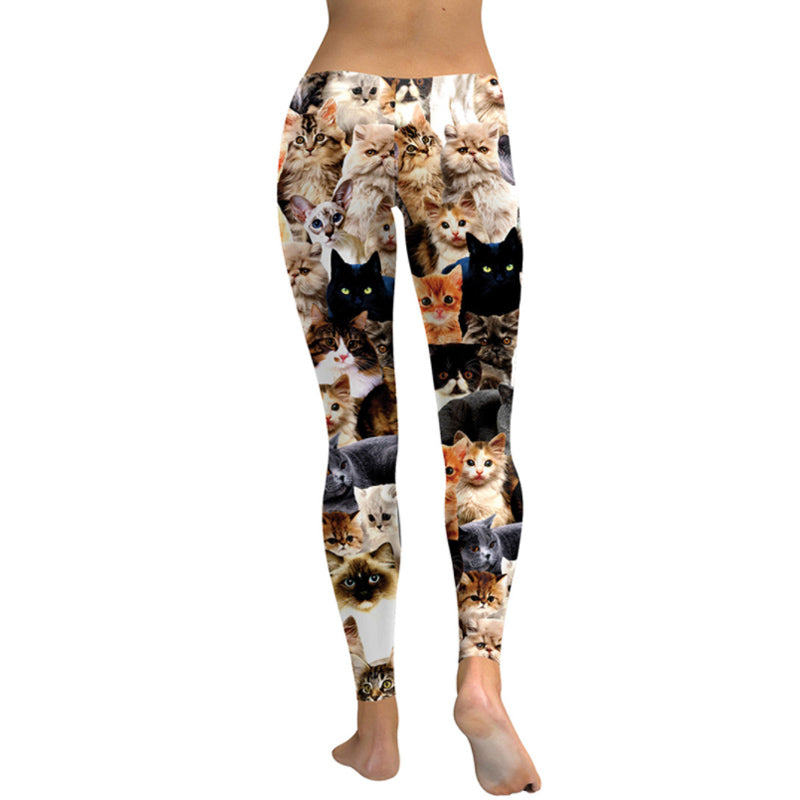 New Fashion Kitten Print Slim Pants