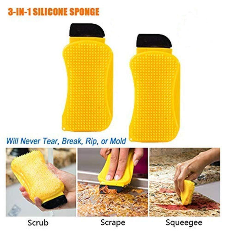 3-in-1 Silicone Cleaning Brush Scrub,Scrape & Squeegee