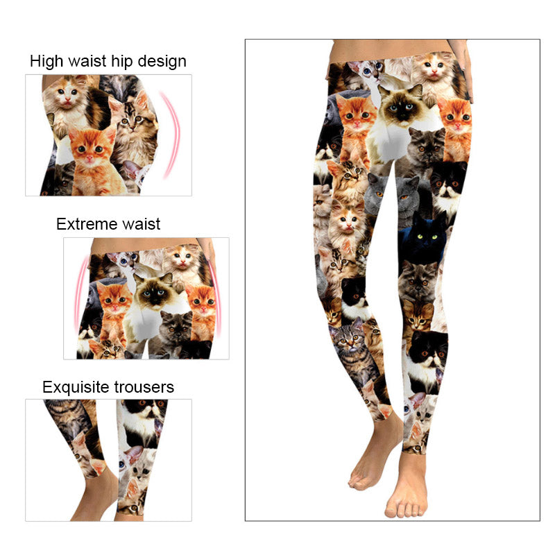 New Fashion Kitten Print Slim Pants