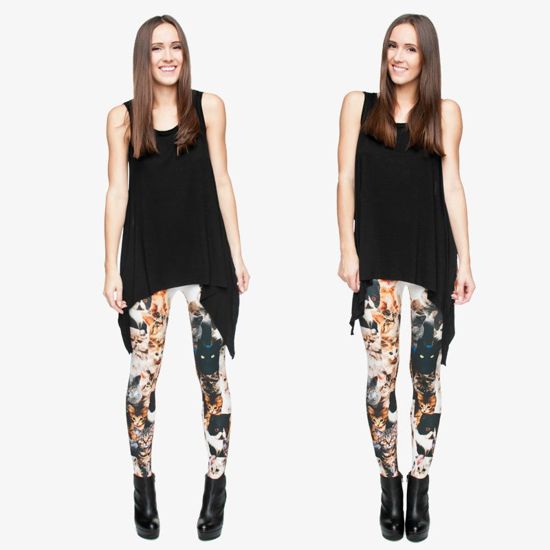 New Fashion Kitten Print Slim Pants