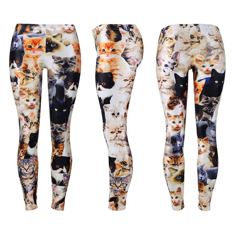 New Fashion Kitten Print Slim Pants