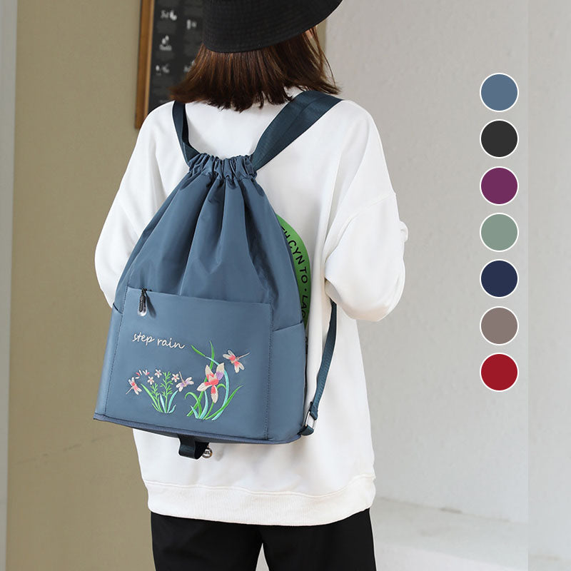 Embroidered Backpack with Drawstring
