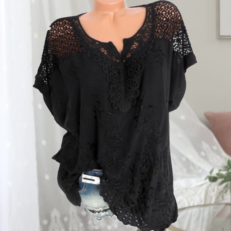 Women's Lace Embroidered Short-sleeved Bat Shirt