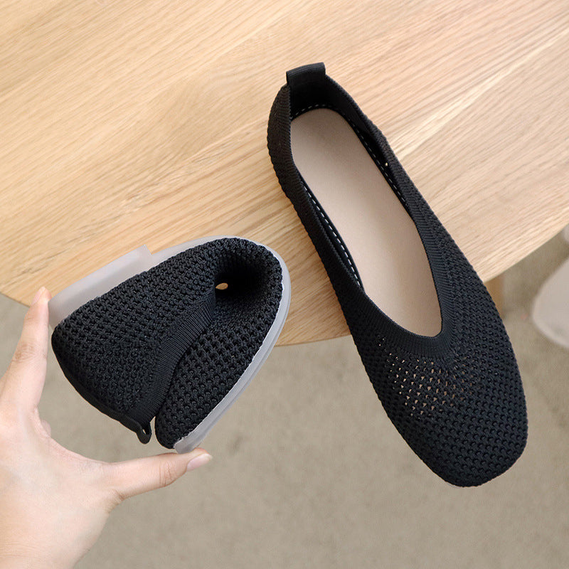 Knitted Flat Ladies Slip On Shoes