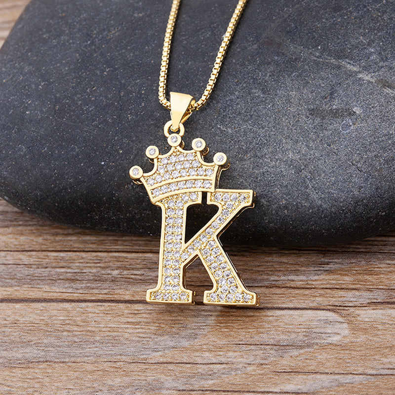 New Luxury A-Z Crown Alphabet Pendant Chain Necklace