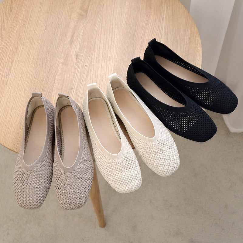 Knitted Flat Ladies Slip On Shoes