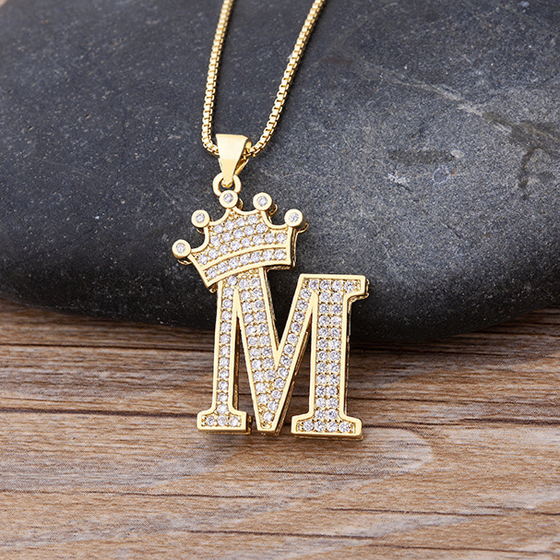 New Luxury A-Z Crown Alphabet Pendant Chain Necklace