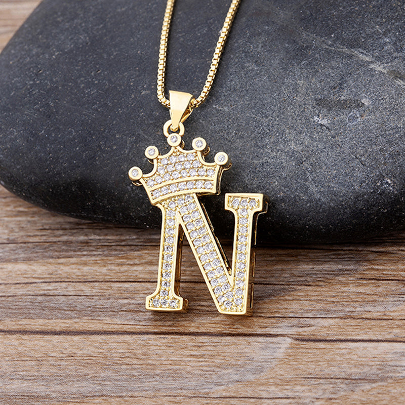 New Luxury A-Z Crown Alphabet Pendant Chain Necklace