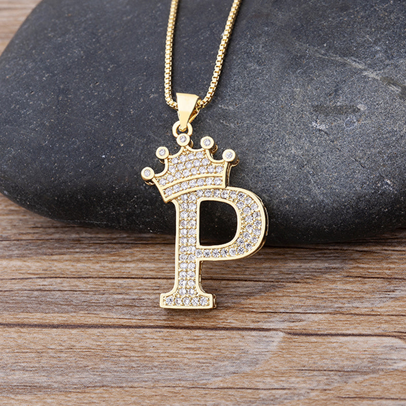 New Luxury A-Z Crown Alphabet Pendant Chain Necklace