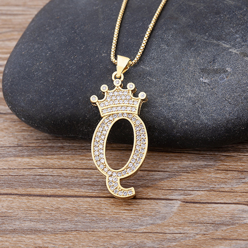 New Luxury A-Z Crown Alphabet Pendant Chain Necklace