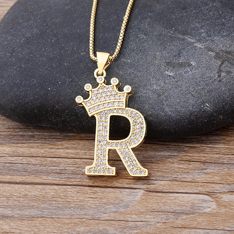 New Luxury A-Z Crown Alphabet Pendant Chain Necklace