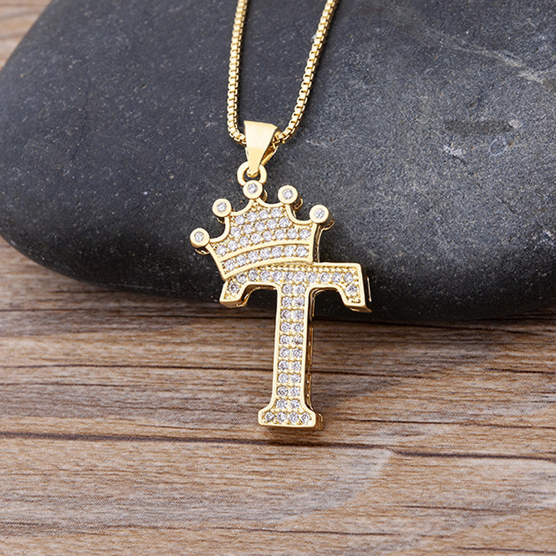 New Luxury A-Z Crown Alphabet Pendant Chain Necklace