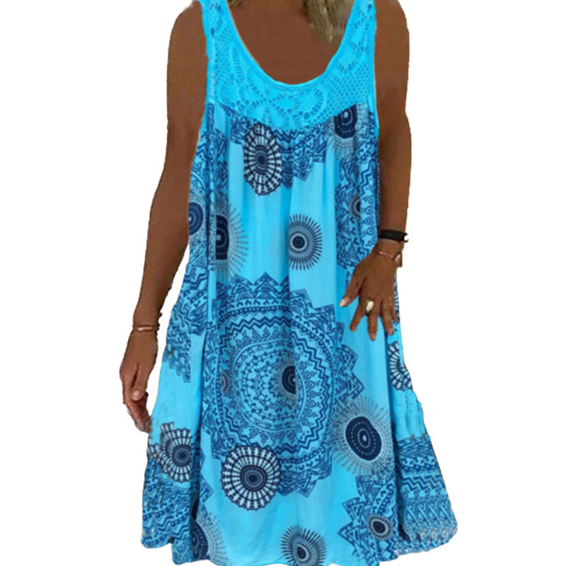 Women Summer O-Neck Sleeveless Print Dress – treasurecat