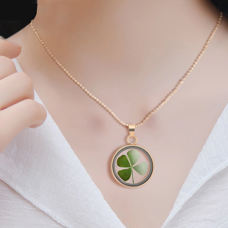 Four-Leaf Clover Locket Pendant Necklace