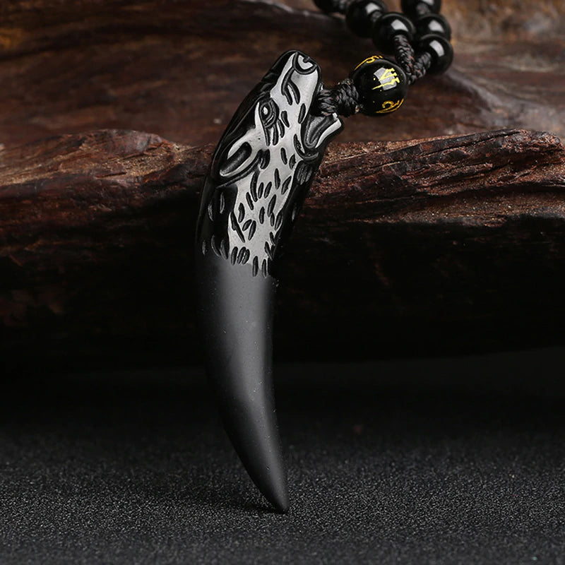 Obsidian Wolf's Tooth Necklace Pendant