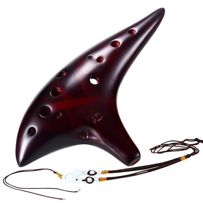 12 Holes Ocarina Alto C Smoldering Ceramic Submarine SharpChain +Display BaseS
