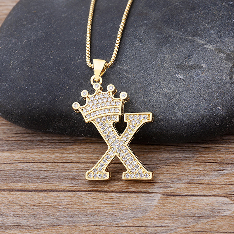 New Luxury A-Z Crown Alphabet Pendant Chain Necklace