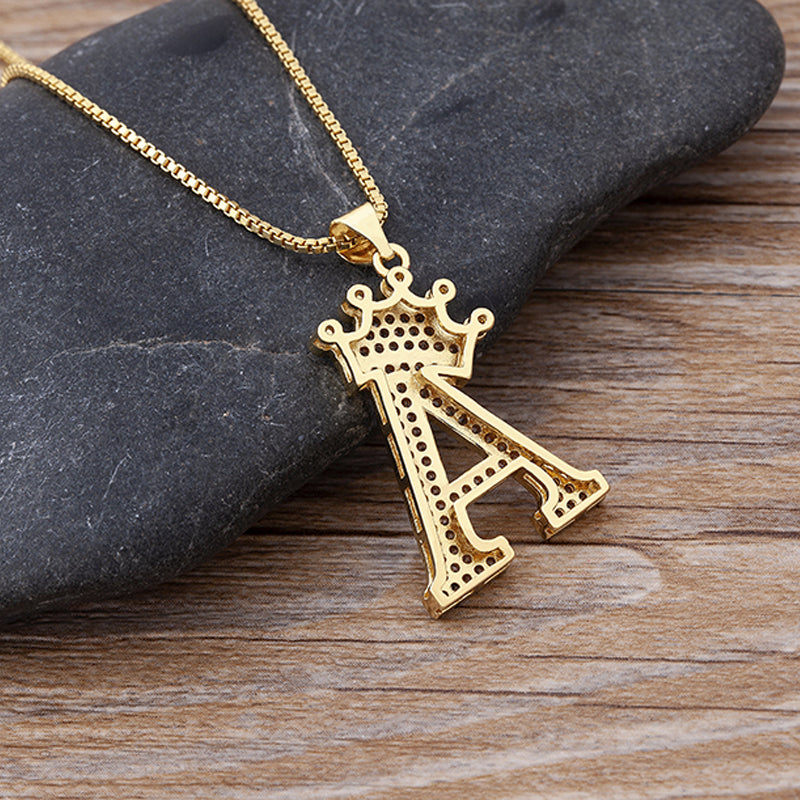 New Luxury A-Z Crown Alphabet Pendant Chain Necklace