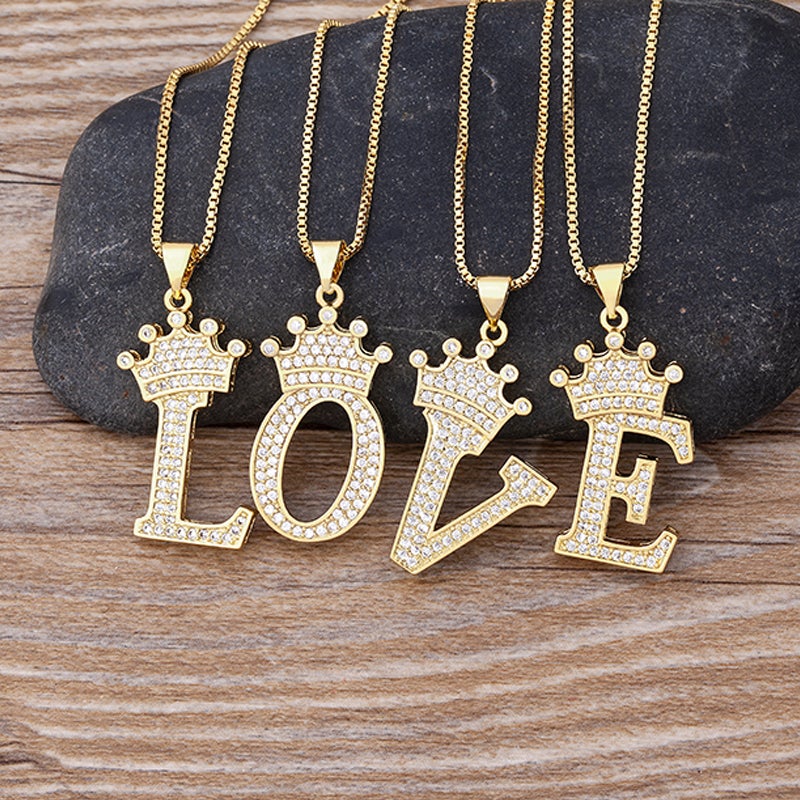New Luxury A-Z Crown Alphabet Pendant Chain Necklace
