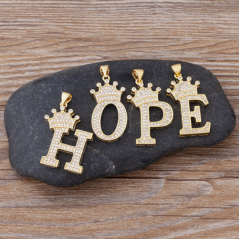 New Luxury A-Z Crown Alphabet Pendant Chain Necklace