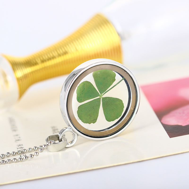 Four-Leaf Clover Locket Pendant Necklace