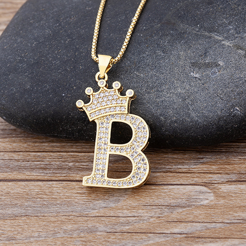 New Luxury A-Z Crown Alphabet Pendant Chain Necklace