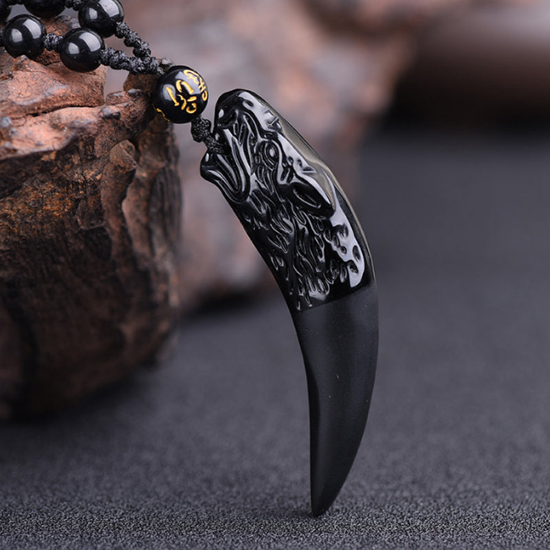 Obsidian Wolf's Tooth Necklace Pendant