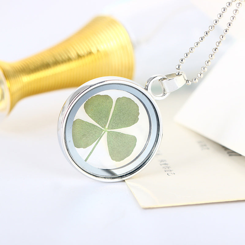 Four-Leaf Clover Locket Pendant Necklace