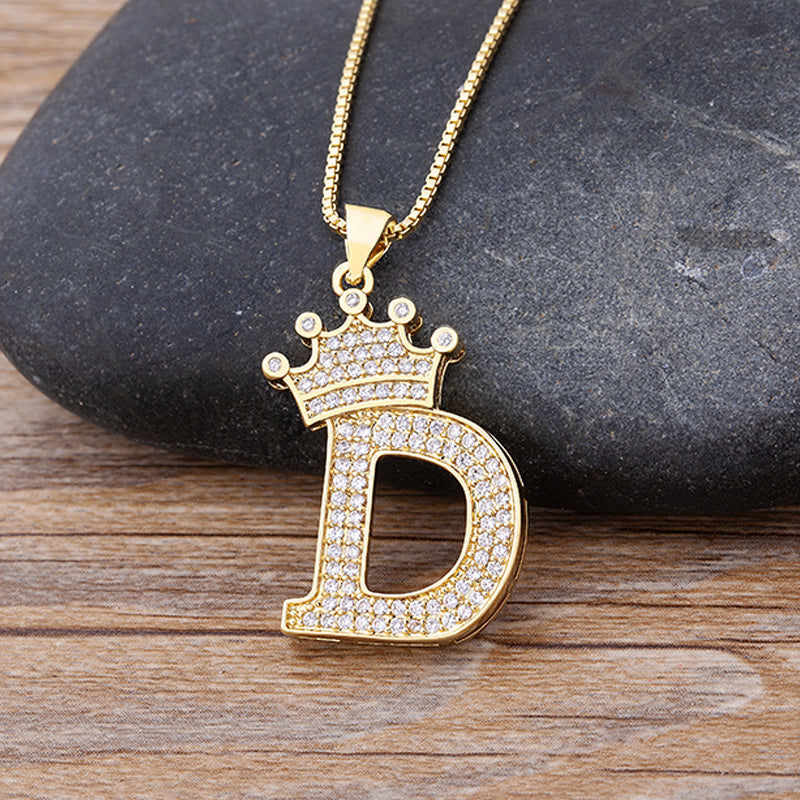 New Luxury A-Z Crown Alphabet Pendant Chain Necklace