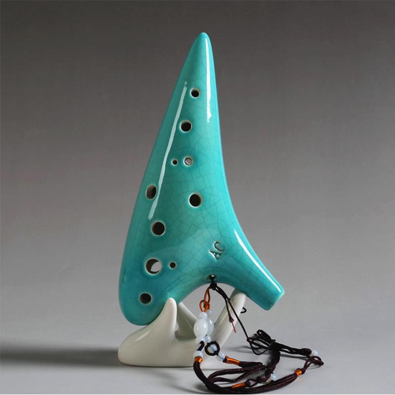12 Holes Ocarina Alto C Smoldering Ceramic Submarine SharpChain +Display BaseS