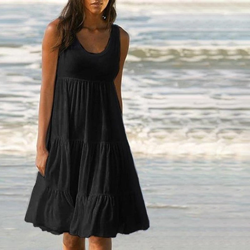 Paneled Solid Sleeveless Beach Midi Dress