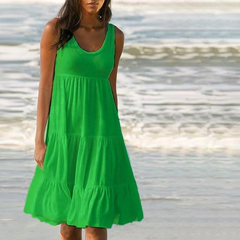 Paneled Solid Sleeveless Beach Midi Dress