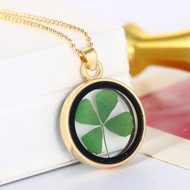 Four-Leaf Clover Locket Pendant Necklace