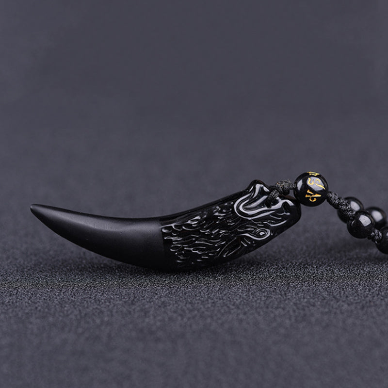 Obsidian Wolf's Tooth Necklace Pendant