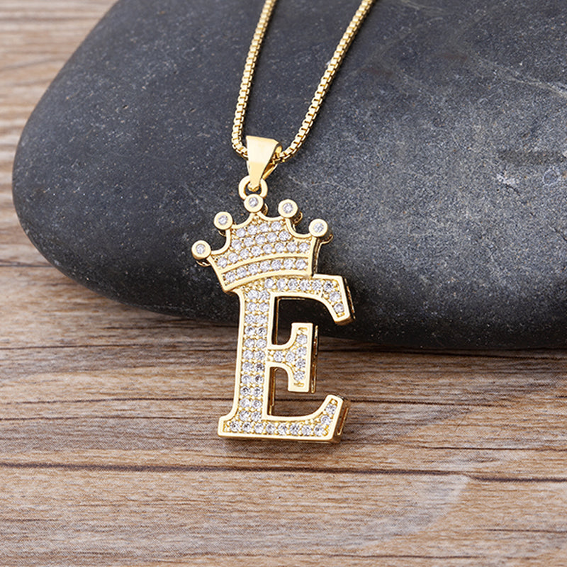 New Luxury A-Z Crown Alphabet Pendant Chain Necklace