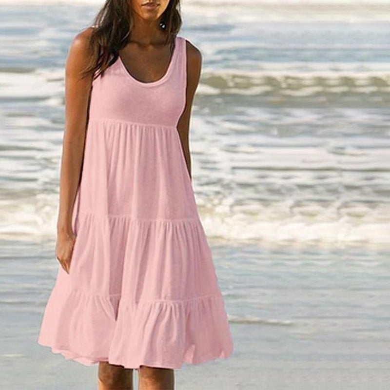 Paneled Solid Sleeveless Beach Midi Dress
