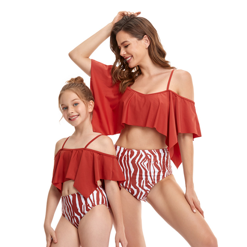 Four Corner Ruffle Parent-Child Split Swimsuit