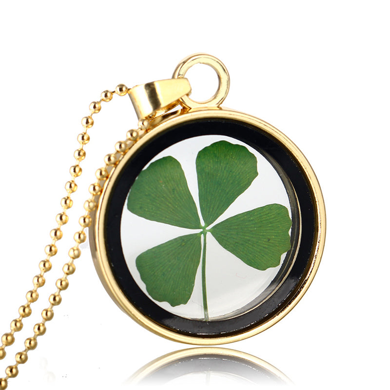 Four-Leaf Clover Locket Pendant Necklace