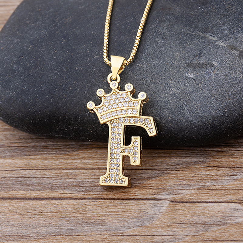 New Luxury A-Z Crown Alphabet Pendant Chain Necklace
