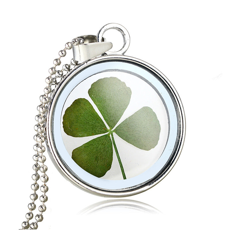 Four-Leaf Clover Locket Pendant Necklace