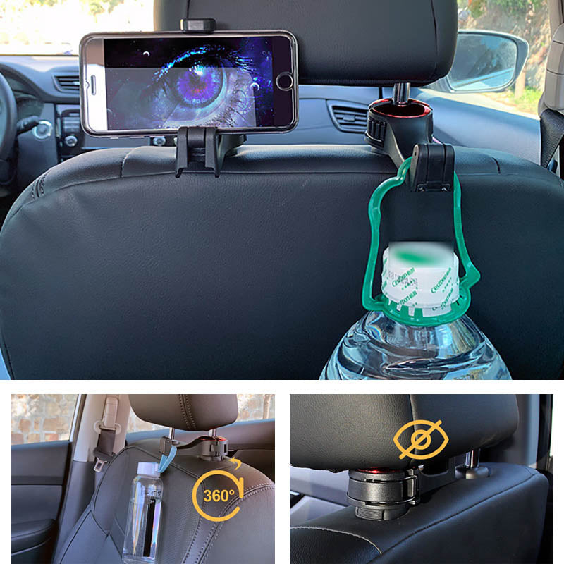 2 In 1 Car Seat Hooks For Purses And Bags With Phone Holder