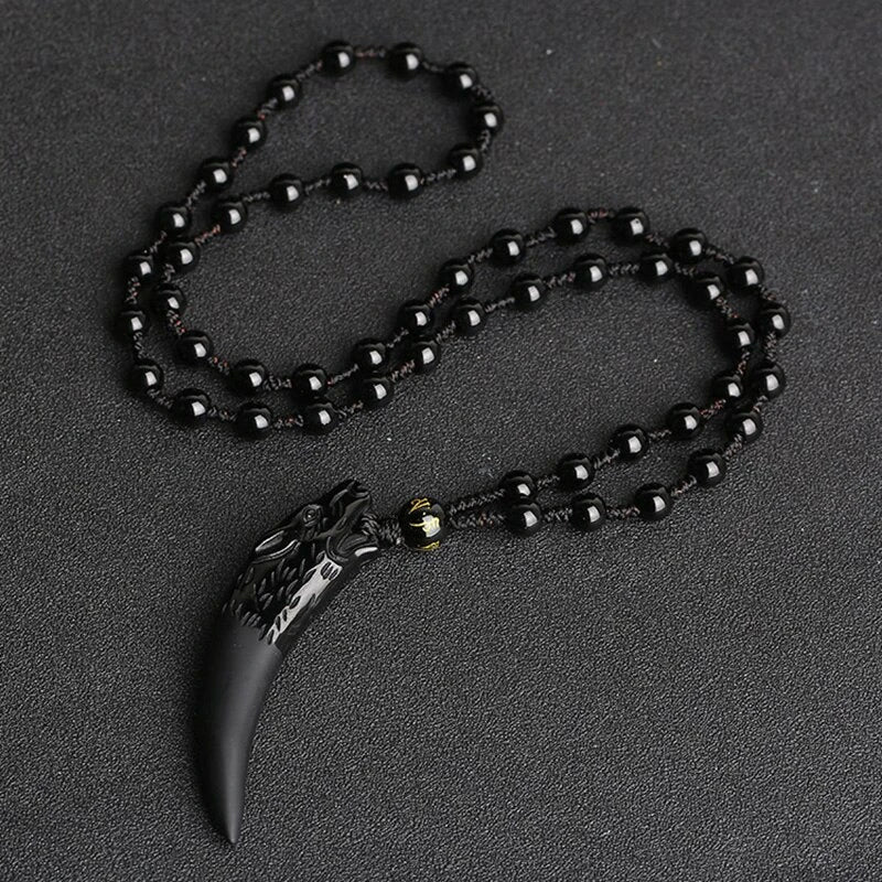 Obsidian Wolf's Tooth Necklace Pendant
