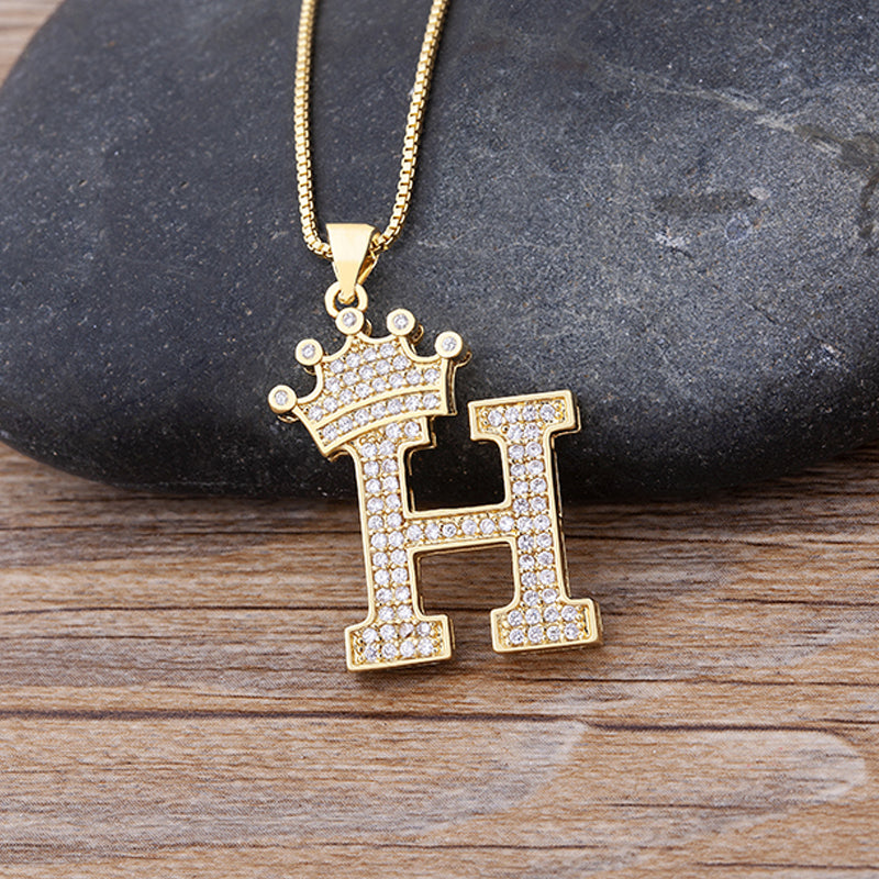 New Luxury A-Z Crown Alphabet Pendant Chain Necklace