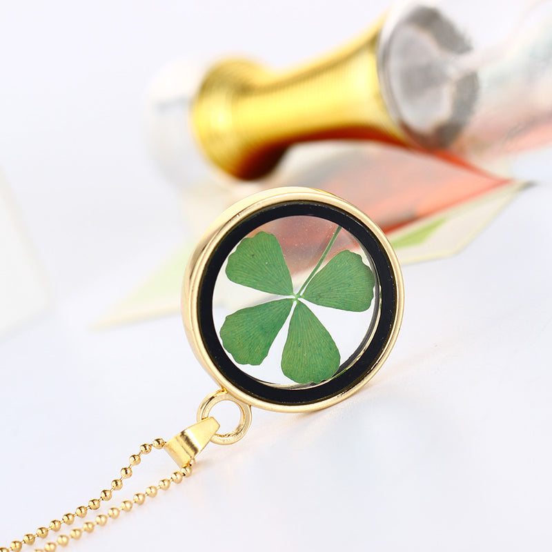 Four-Leaf Clover Locket Pendant Necklace