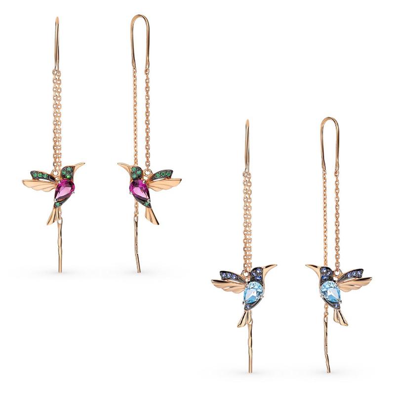 Ladies Elegant Hummingbird Rhinestone Stud Earrings