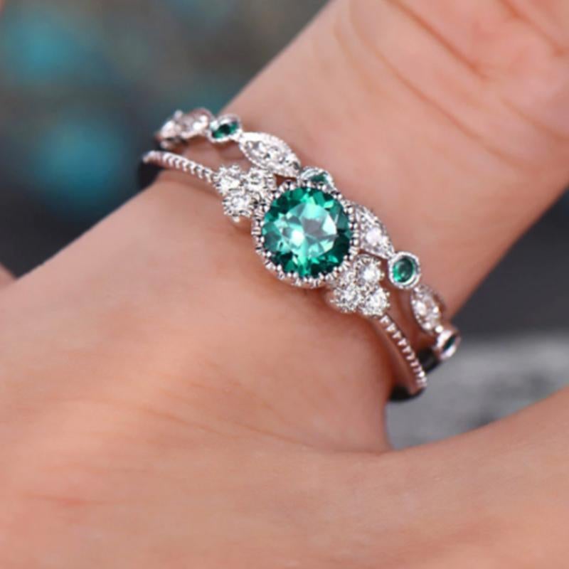 Two-Piece Ring Set with Micro-Green Stones